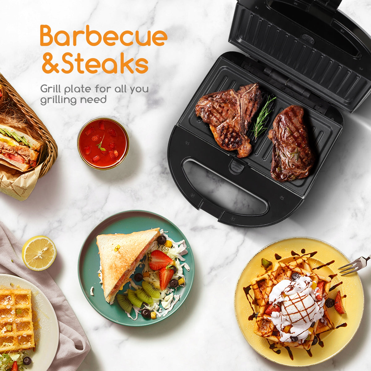 Opiekacz Toster Sandwich Gofrownica Grill Aigostar Rubik czarny 750 W