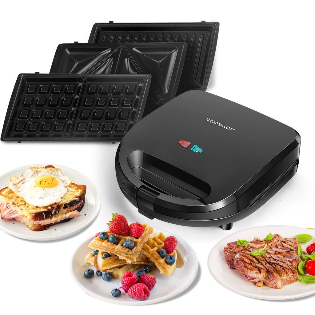 Opiekacz Toster Sandwich Gofrownica Grill Aigostar Rubik czarny 750 W