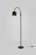 Lampa Podłogowa Loft – Czarny Metal, Abażur Czarno-Złoty