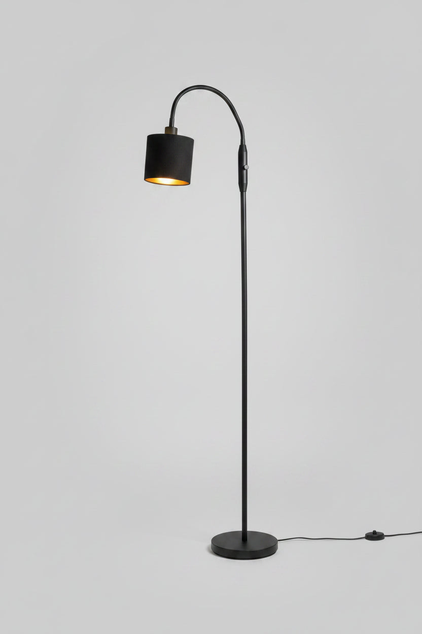 Loft Floor Lamp – Black Metal, Black and Gold Lampshade
