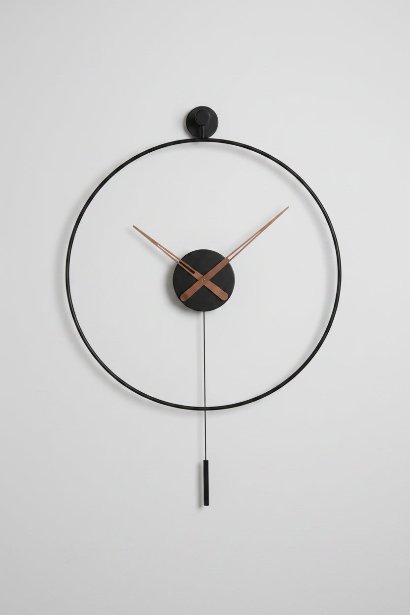 Wall clock with pendulum 60 cm - black metal, Scandinavian style ❤️ living room decoration!