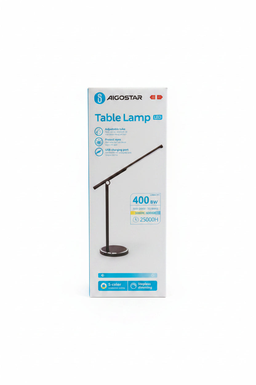Aigostar HD1816A Lampka Biurkowa LED 8W 400lm 5 Barw Sciemnianie USB Czarna