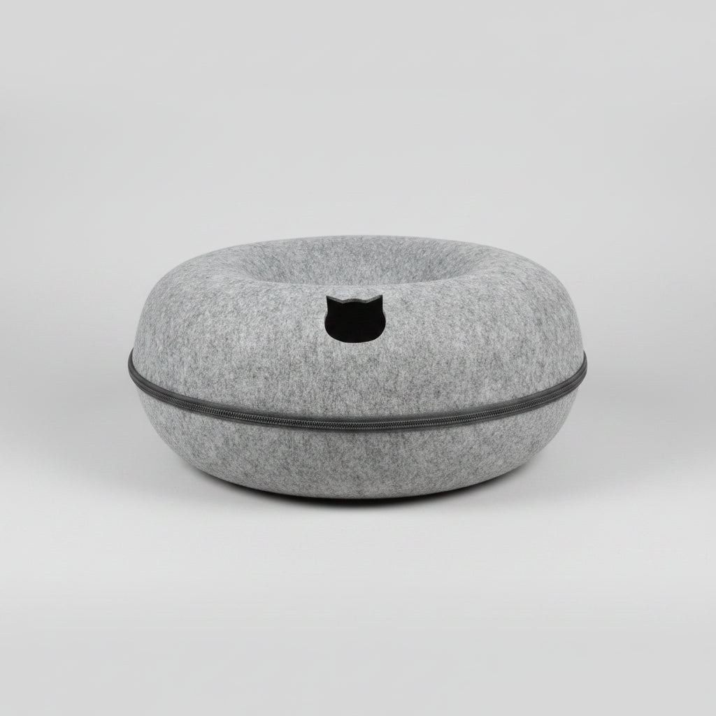 Legowisko dla Kota Donut 2w1 Nobleza - tunel + legowisko, miękki filc, Ø59 cm 🐈 Twój kot pokocha!