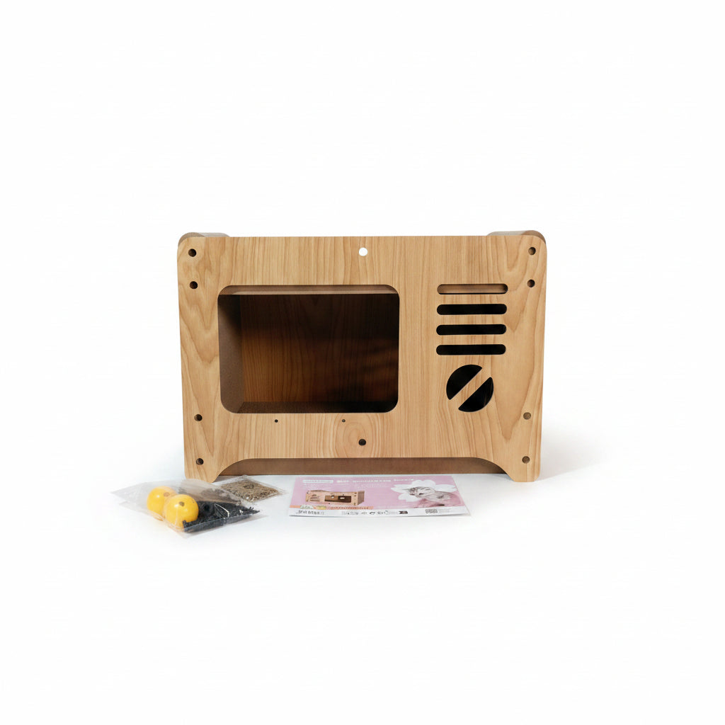 Wooden Cat Scratcher House Nobicza – hideaway + sisal + toys included 🐾