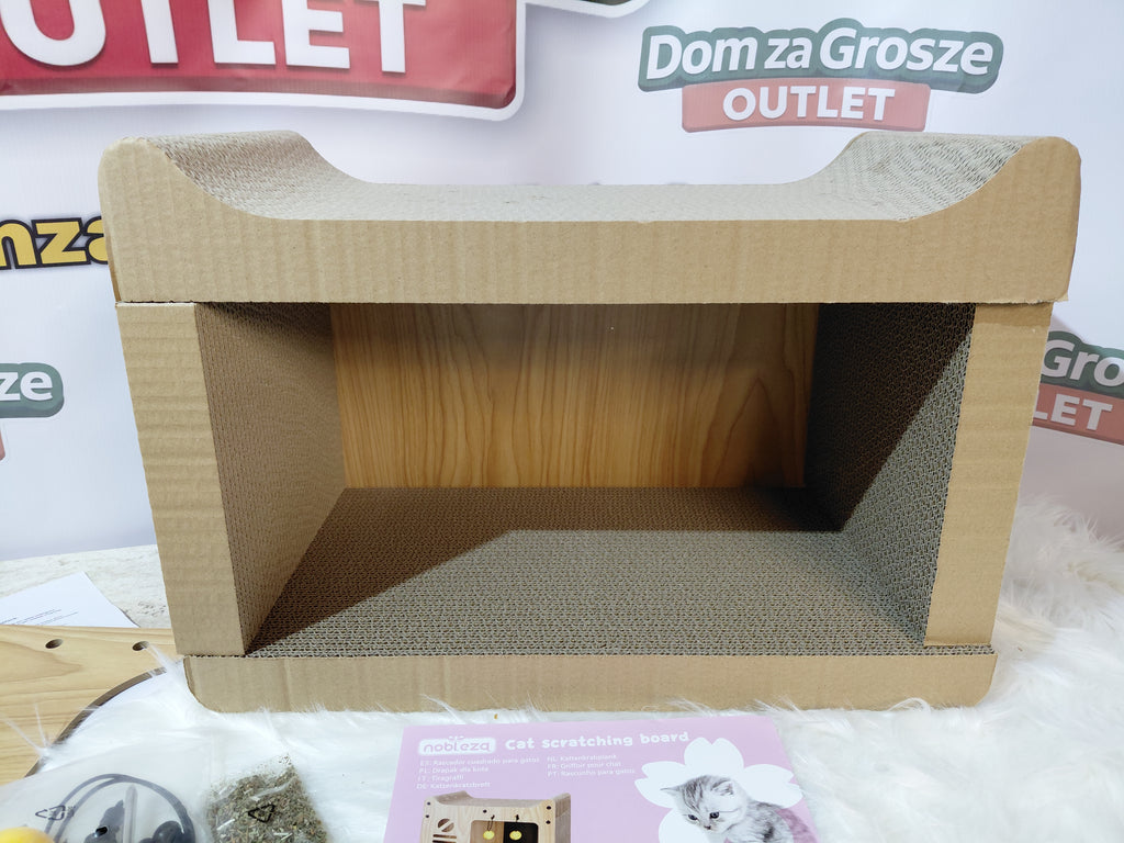 Wooden Cat Scratcher House Nobicza – hideaway + sisal + toys included 🐾