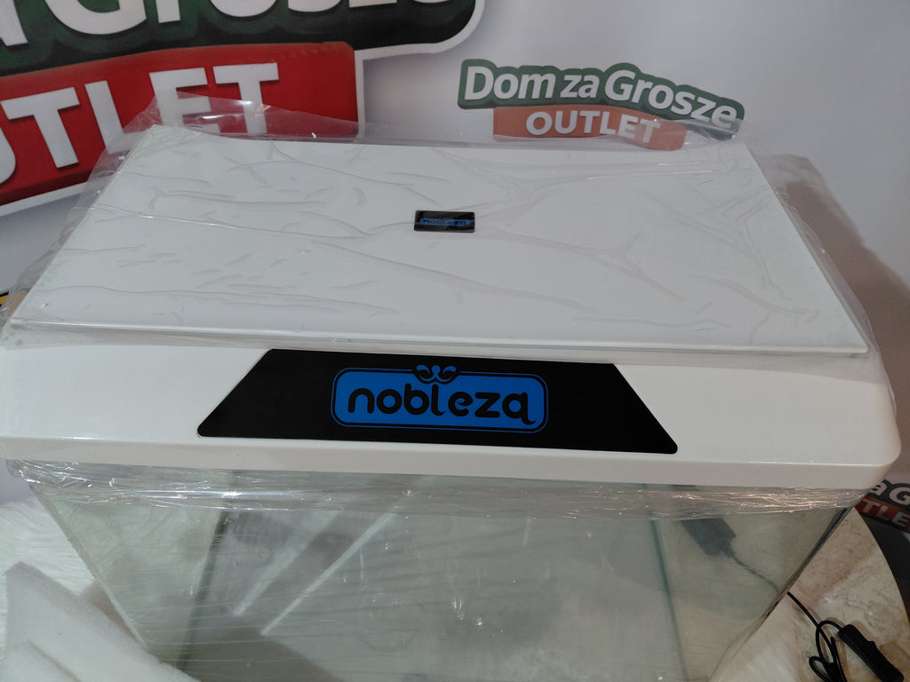 Glass Aquarium 54L Nobleza – white LED cover, underwater light bar, complete set 🐠 elegant design!