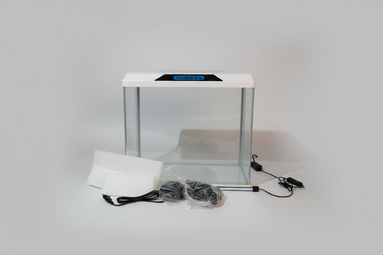 Glass Aquarium 54L Nobleza – white LED cover, underwater light bar, complete set 🐠 elegant design!