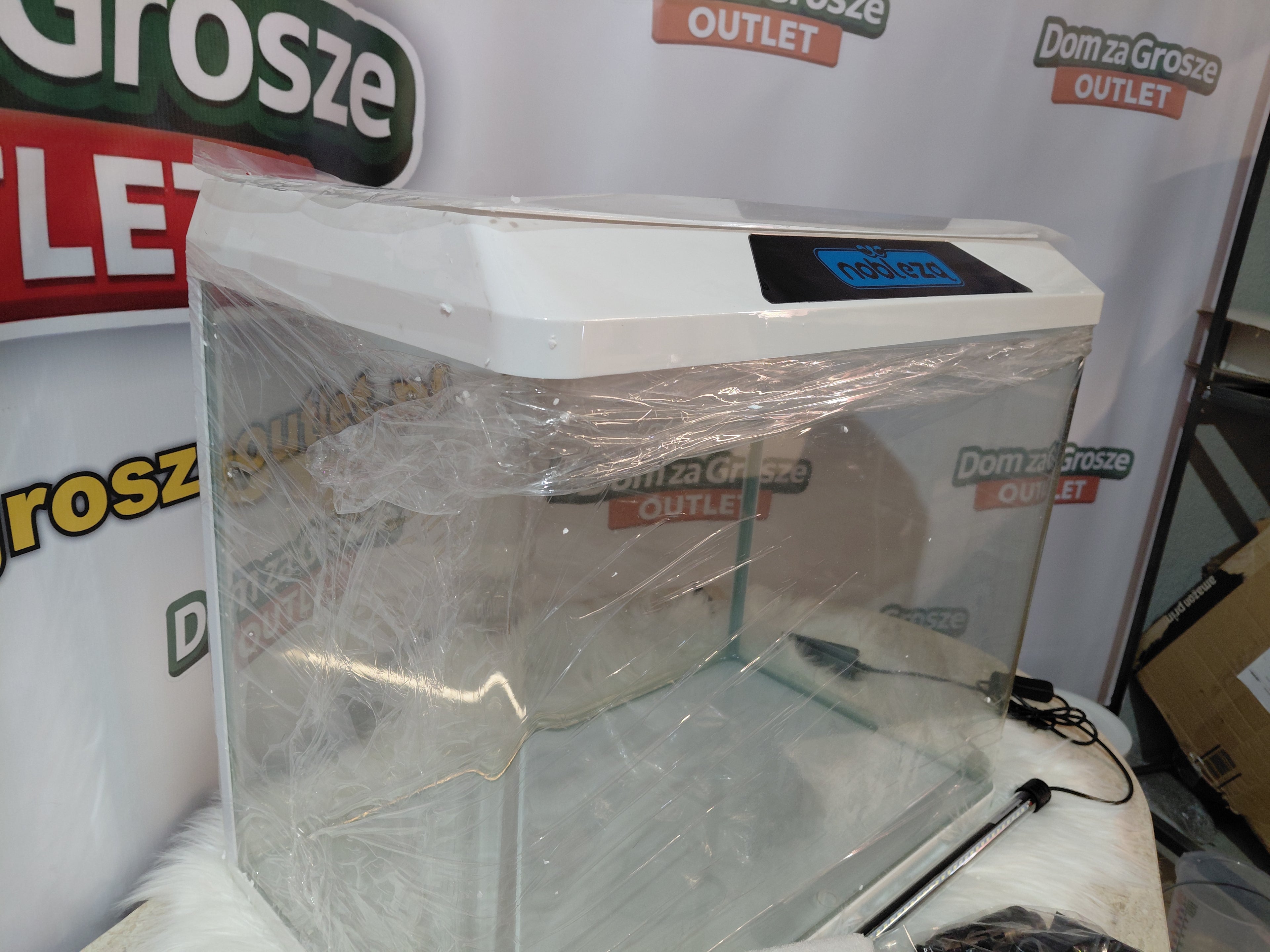 Glass Aquarium 54L Nobleza – white LED cover, underwater light bar, complete set 🐠 elegant design!