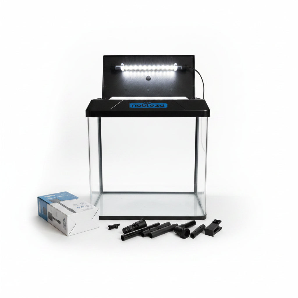 Aquarium Complete Set 30L Nobleza – LED lid, 3-in-1 pump, ready to use 🐟 perfect for beginners!
