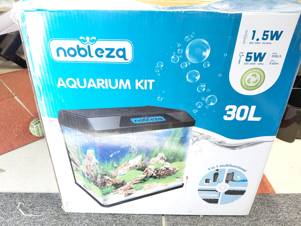 Aquarium Complete Set 30L Nobleza – LED lid, 3-in-1 pump, ready to use 🐟 perfect for beginners!