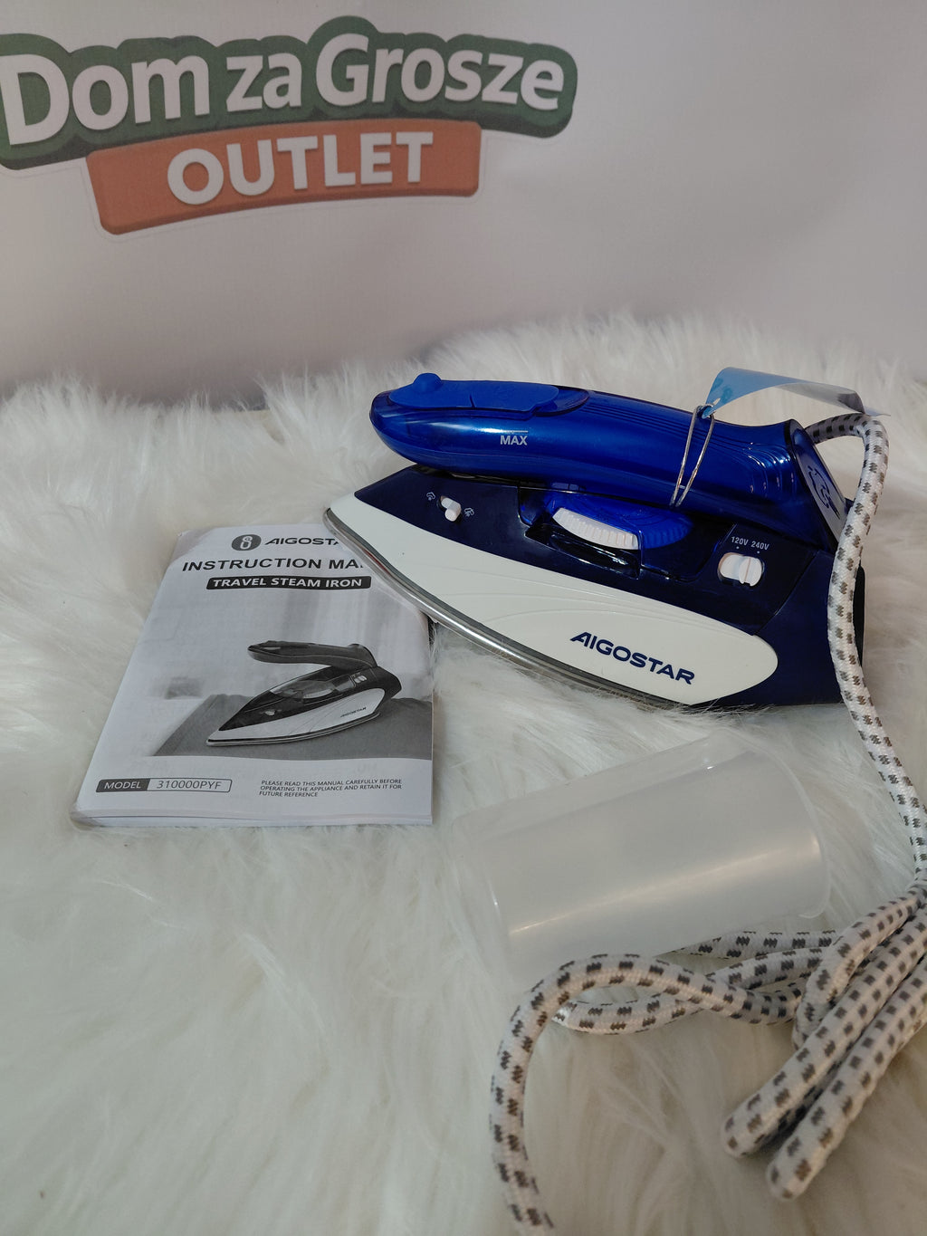 Aigostar – podróżne żelazko parowe Travel Steam Iron, biało-niebieskie (nowe)