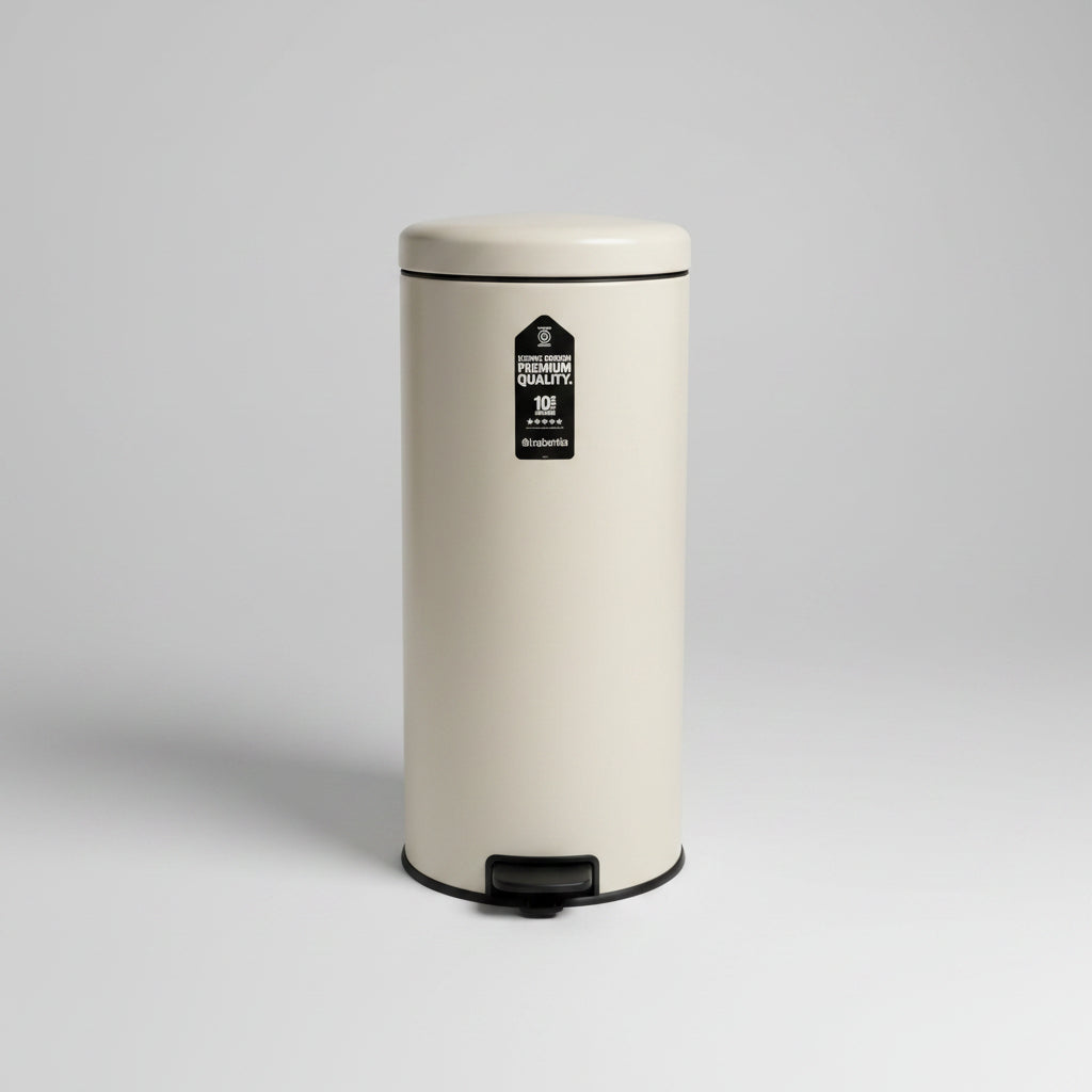 Brabantia NewIcon - metalowy kosz na śmieci z pedałem 30 l, kremowy (wgniecenie na górnej pokrywie)