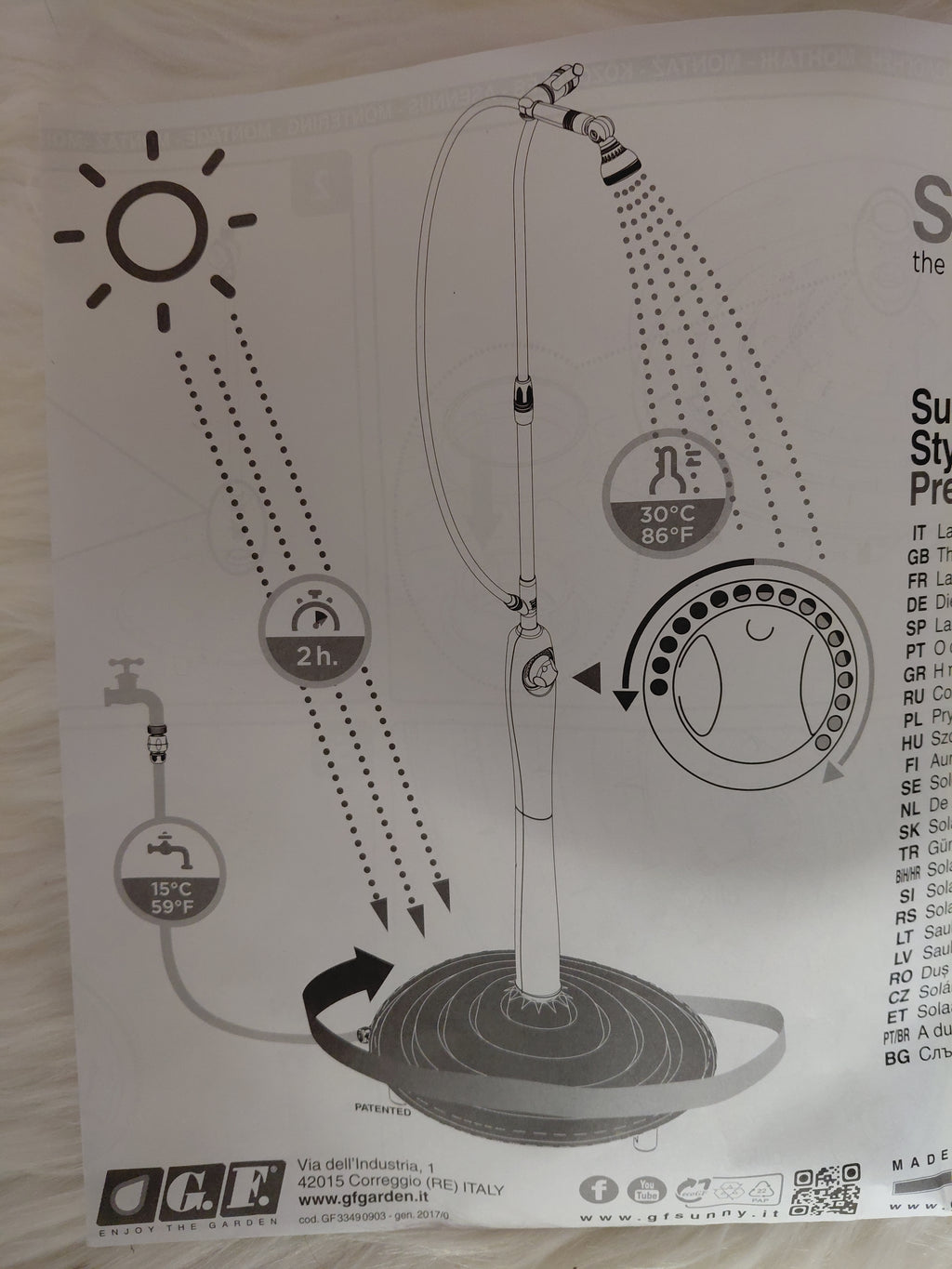 G.F. Garden Solar Shower - solar-powered garden shower (ex-display)