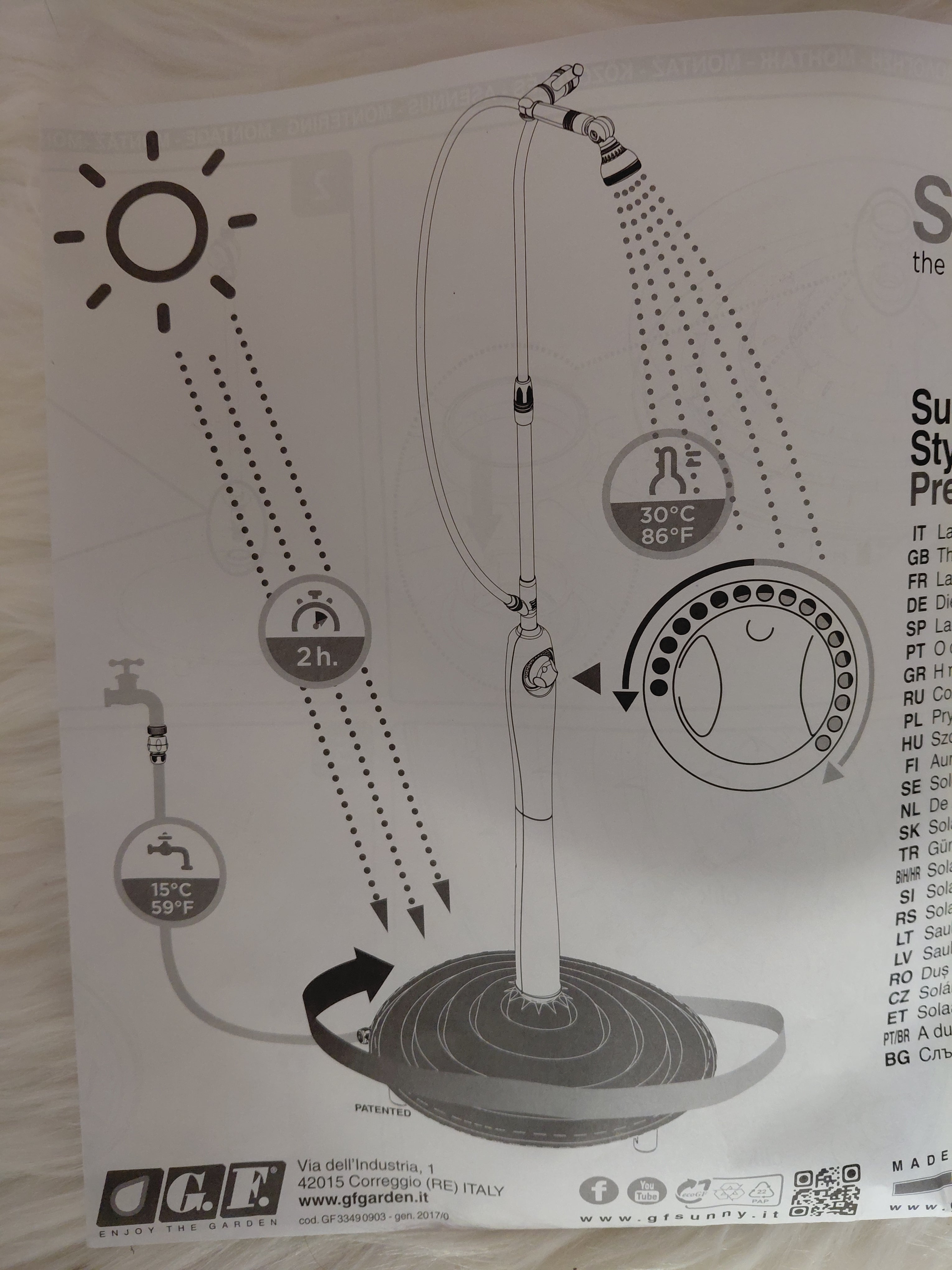 G.F. Garden Solar Shower - solar-powered garden shower (ex-display)
