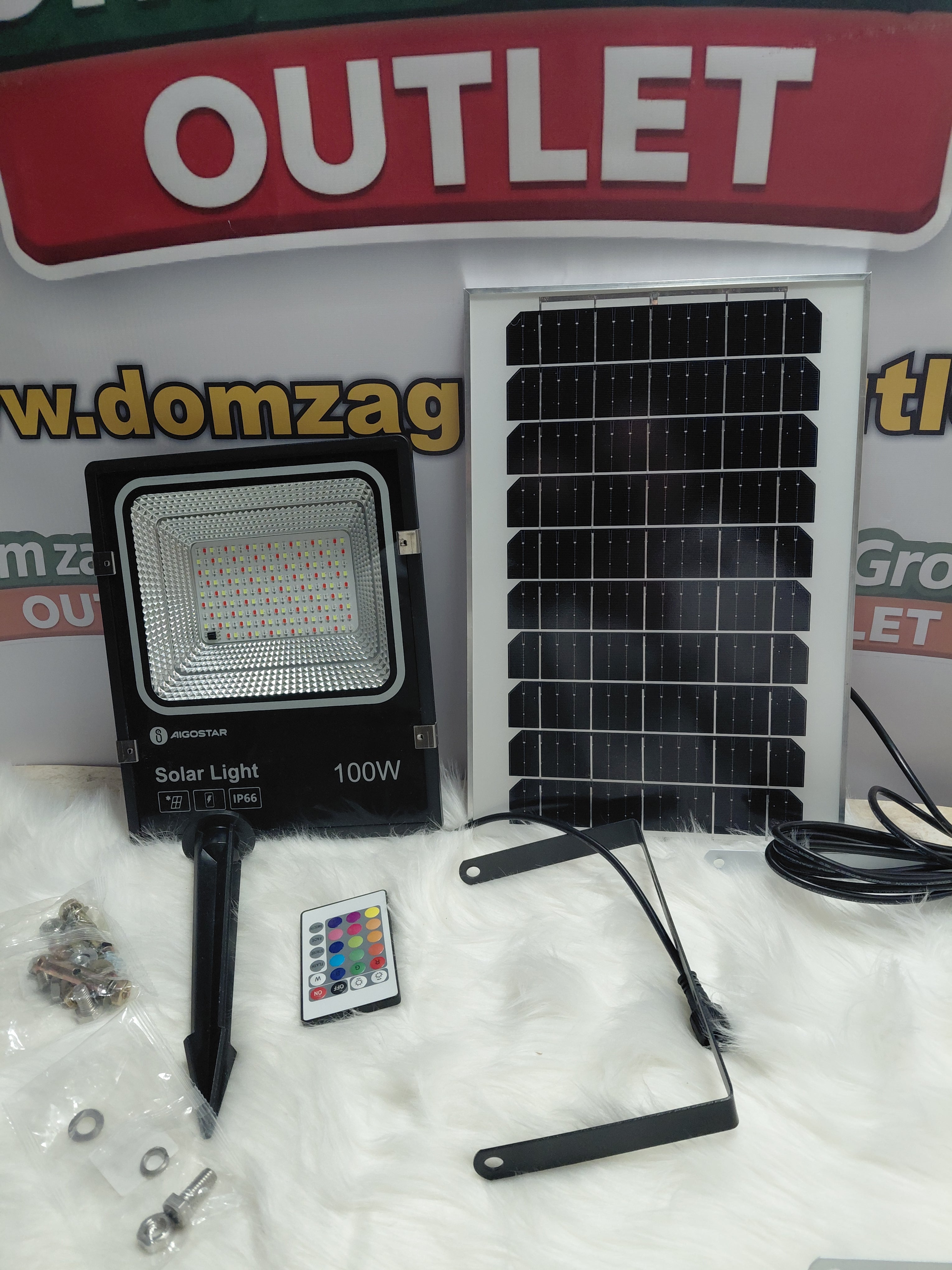Solarna lampa ogrodowa RGB 100W z pilotem - oswietlenie zewnetrzne IP66 Aigostar