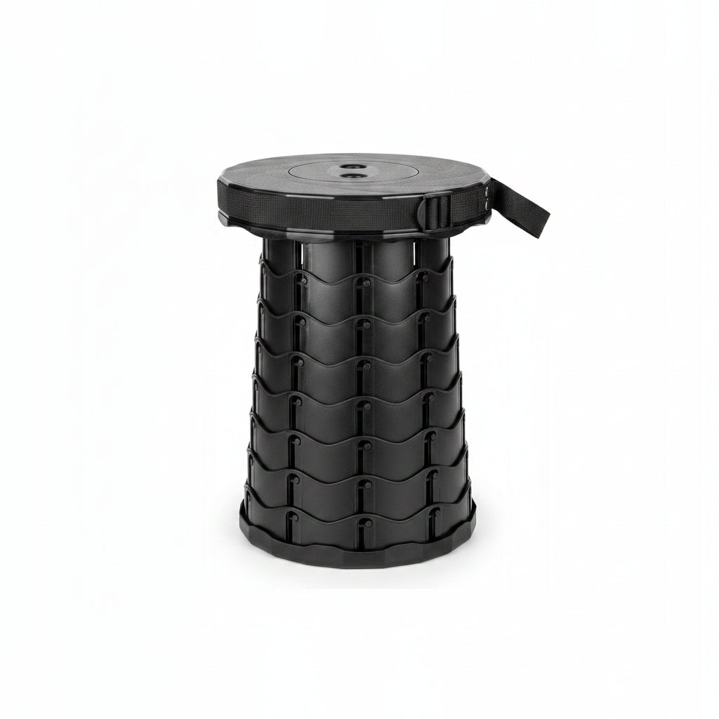 Foldable Telescopic Camping Stool Black Lightweight with Strap