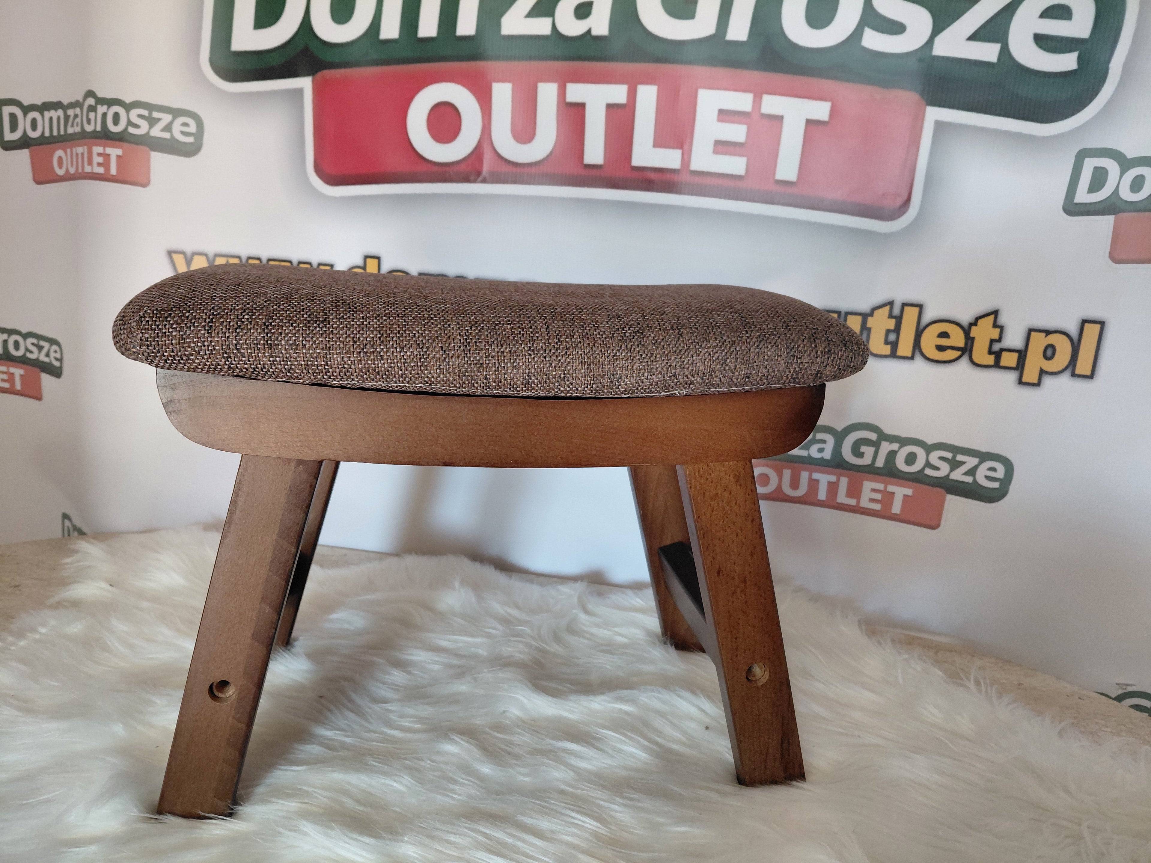 Podnóżek Drewniany Tapicerowany 39x26x30 cm Brązowy Retro Styl