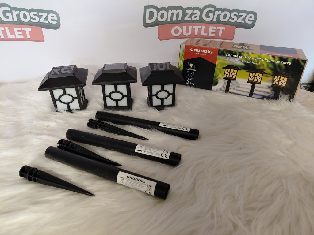 Grundig Solarne latarnie ogrodowe LED zestaw 3 szt. - ciepłe białe, 6-8h świecenia