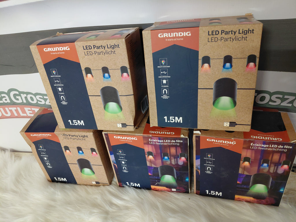 Grundig LED Party Light - 4 kolorowe lampki USB z magnesami, 1.5 m