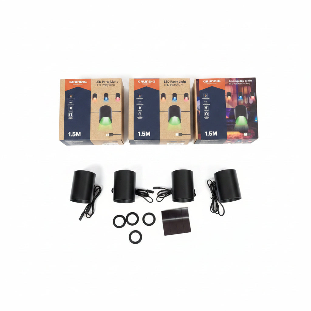 Grundig LED Party Light - 4 kolorowe lampki USB z magnesami, 1.5 m