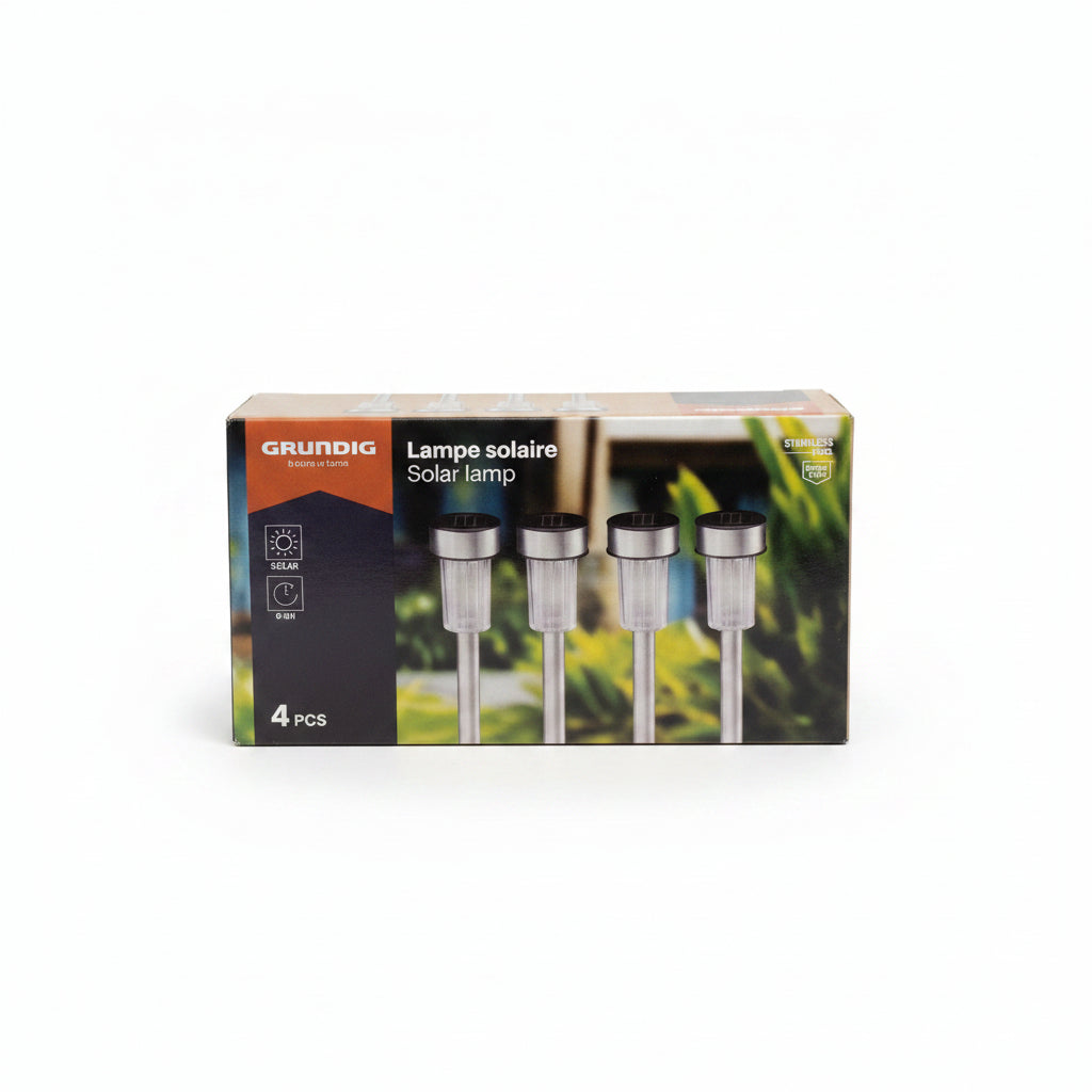 Grundig Solarne lampki ogrodowe LED zestaw 4 szt. - solar, bez kabli, stal nierdzewna