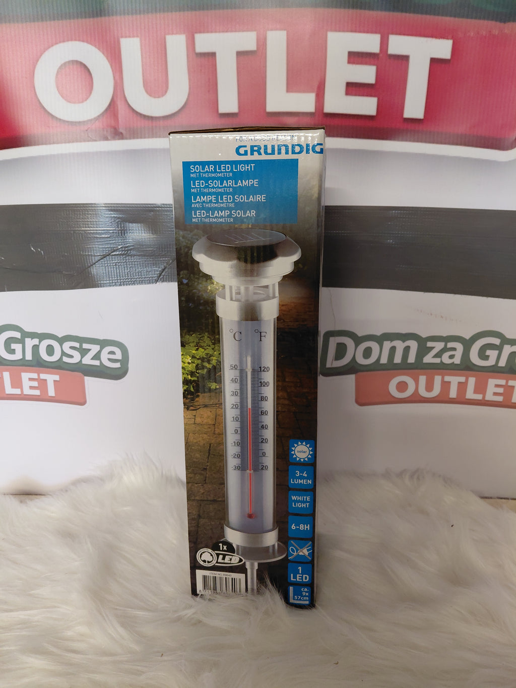 Grundig Solarna lampa LED z termometrem ogrodowym - solar, bez kabli, 57 cm