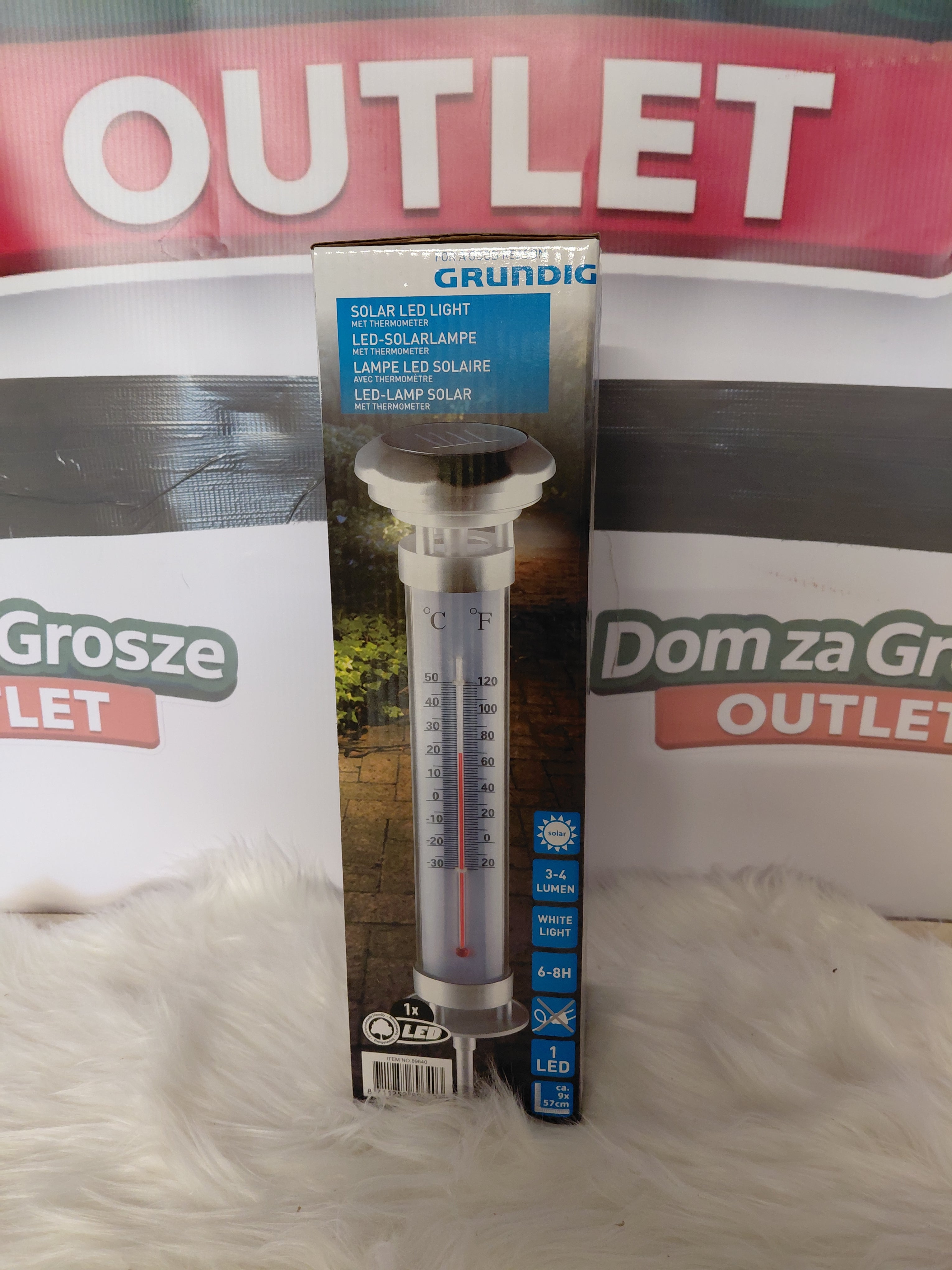 Grundig Solarna lampa LED z termometrem ogrodowym - solar, bez kabli, 57 cm