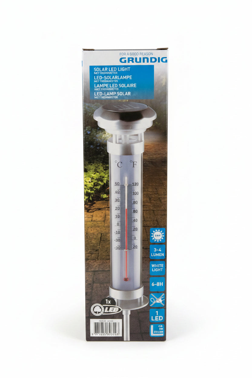 Grundig Solarna lampa LED z termometrem ogrodowym - solar, bez kabli, 57 cm