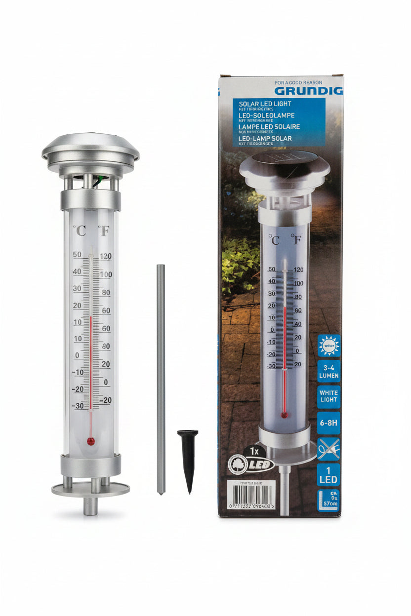 Grundig Solarna lampa LED z termometrem ogrodowym - solar, bez kabli, 57 cm