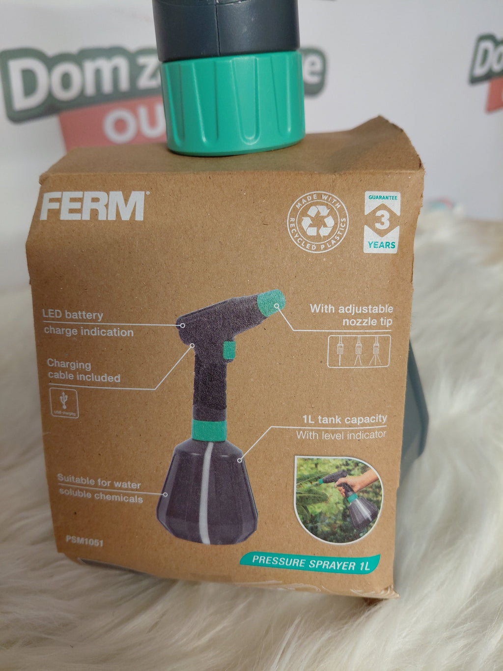 FERM PSM1051 Akumulatorowy Opryskiwacz Ciśnieniowy 1L | Li-Ion USB-C | Regulowana Dysza