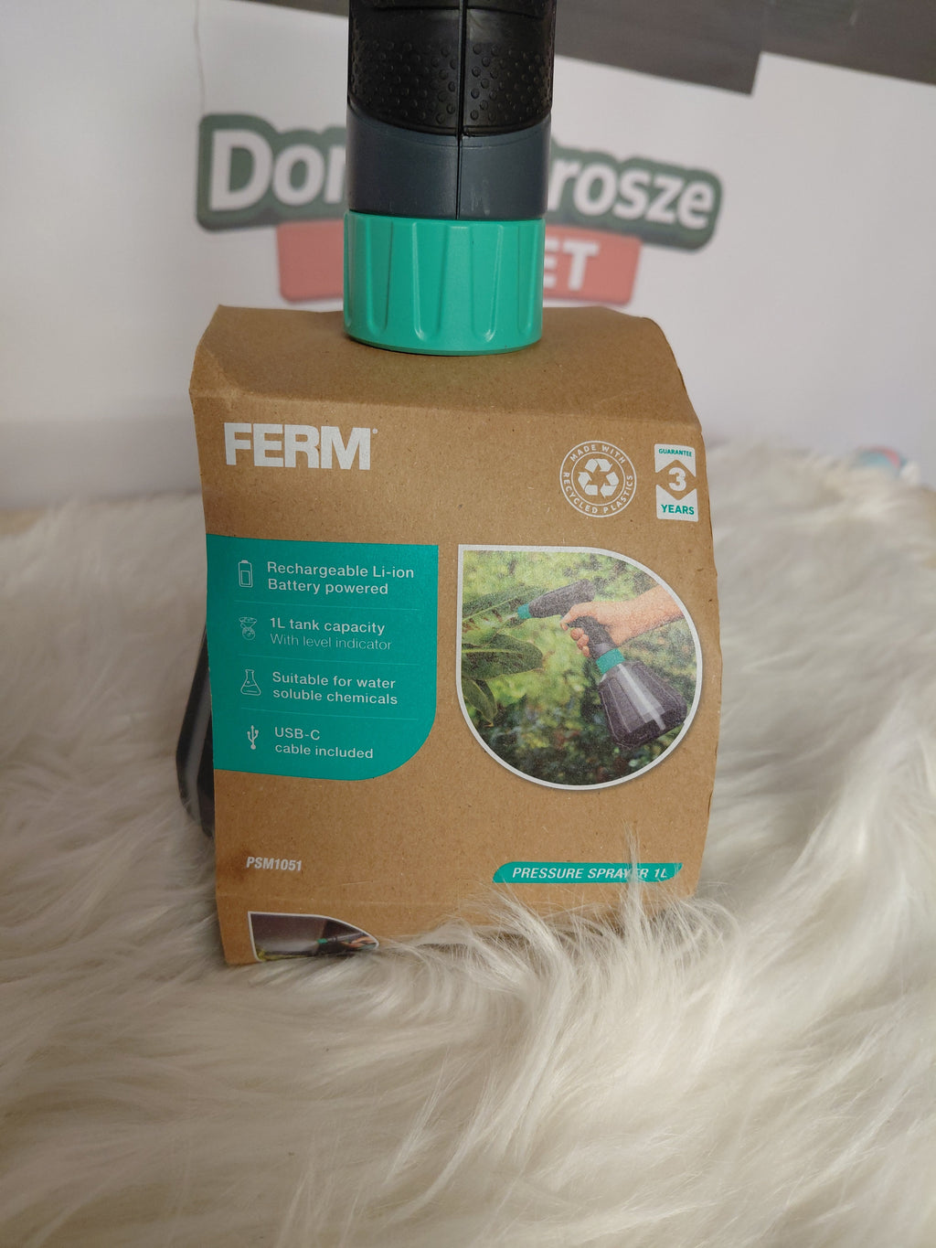 FERM PSM1051 Akumulatorowy Opryskiwacz Ciśnieniowy 1L | Li-Ion USB-C | Regulowana Dysza