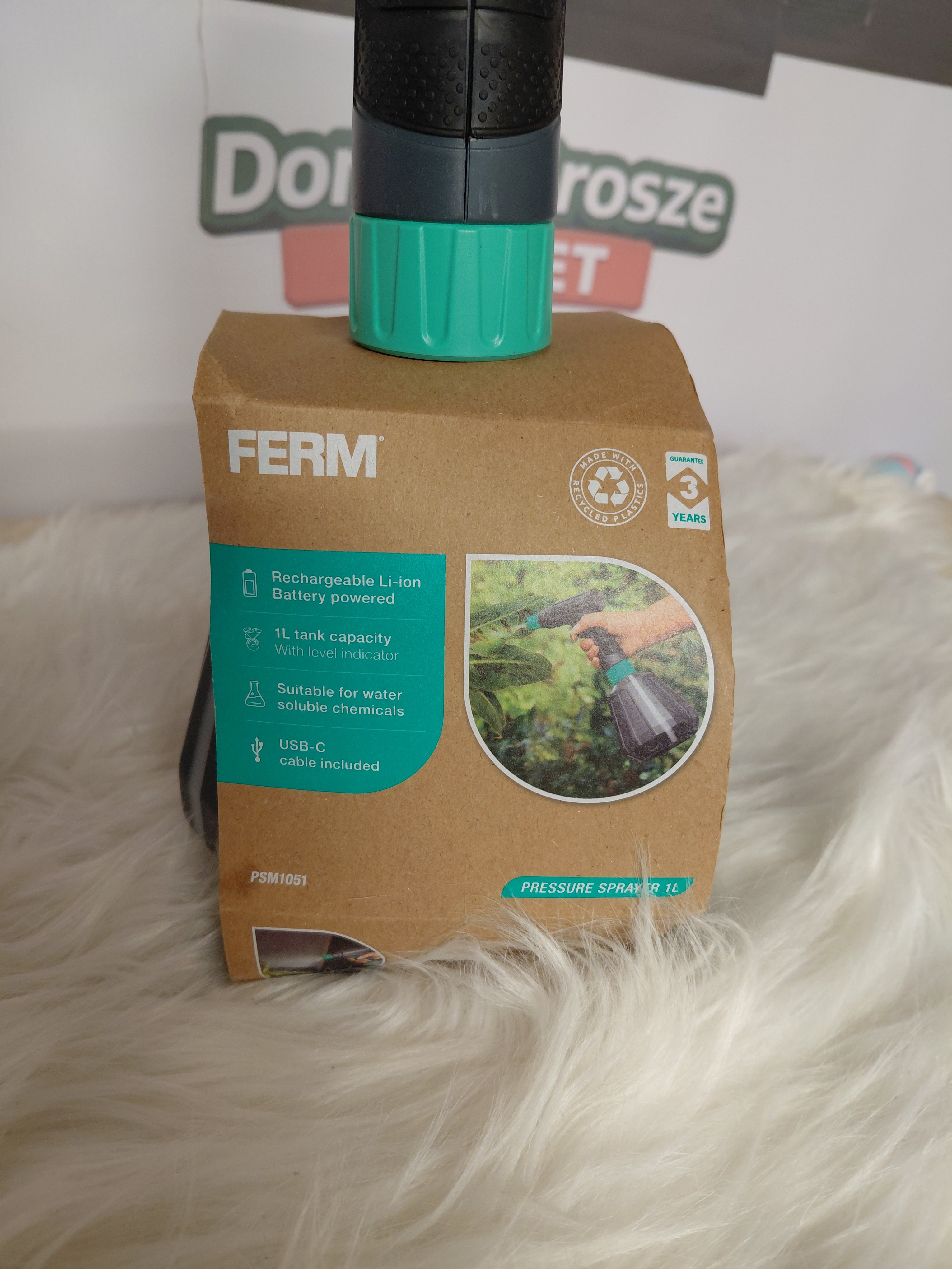 FERM PSM1051 Akumulatorowy Opryskiwacz Ciśnieniowy 1L | Li-Ion USB-C | Regulowana Dysza