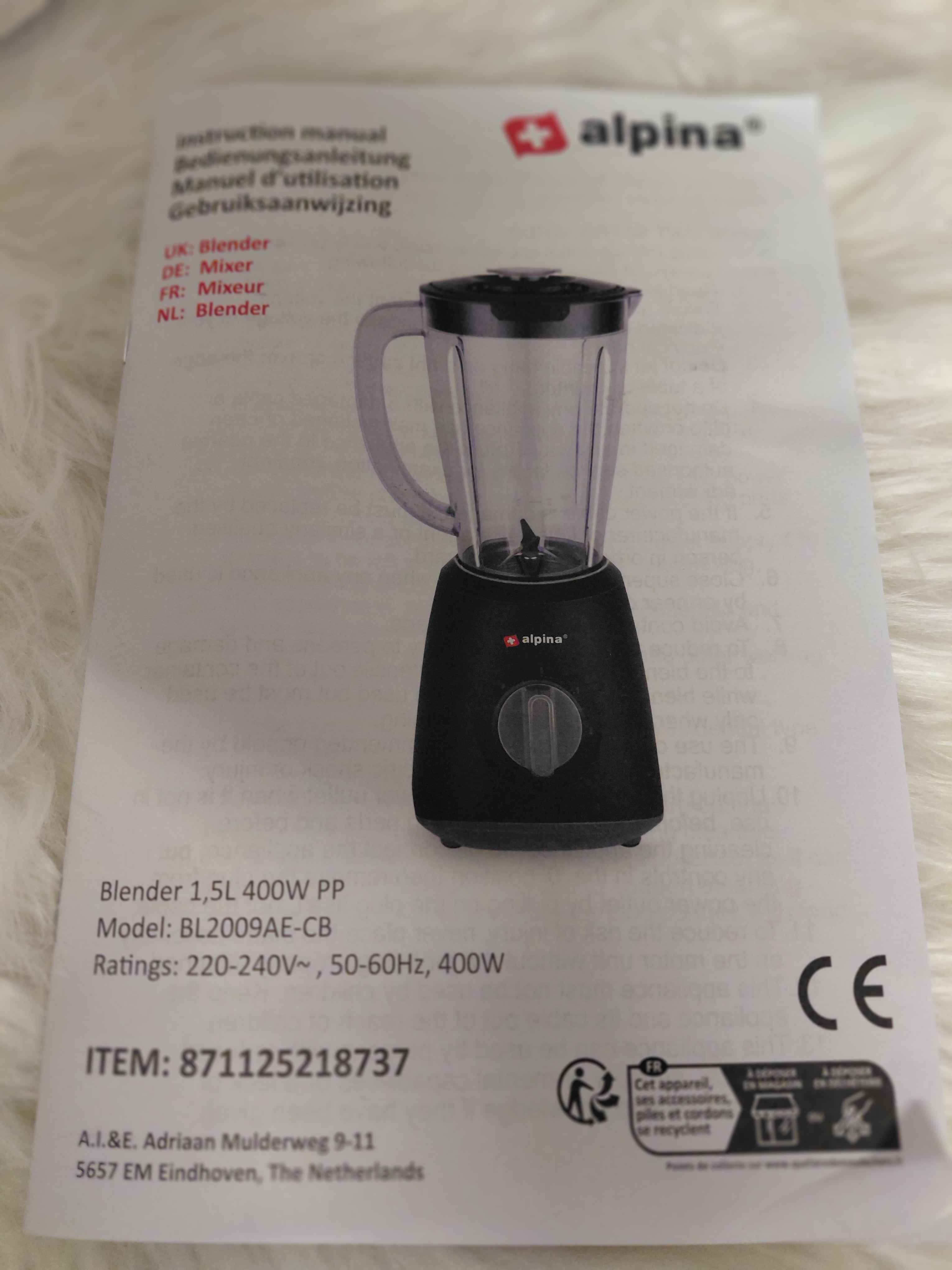 Alpina Blender kielichowy 1,5L 400W BL2009AE-CB