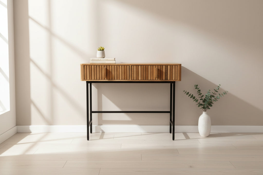 Konsola z szufladami - drewno mango i metal, 90x80x35 cm