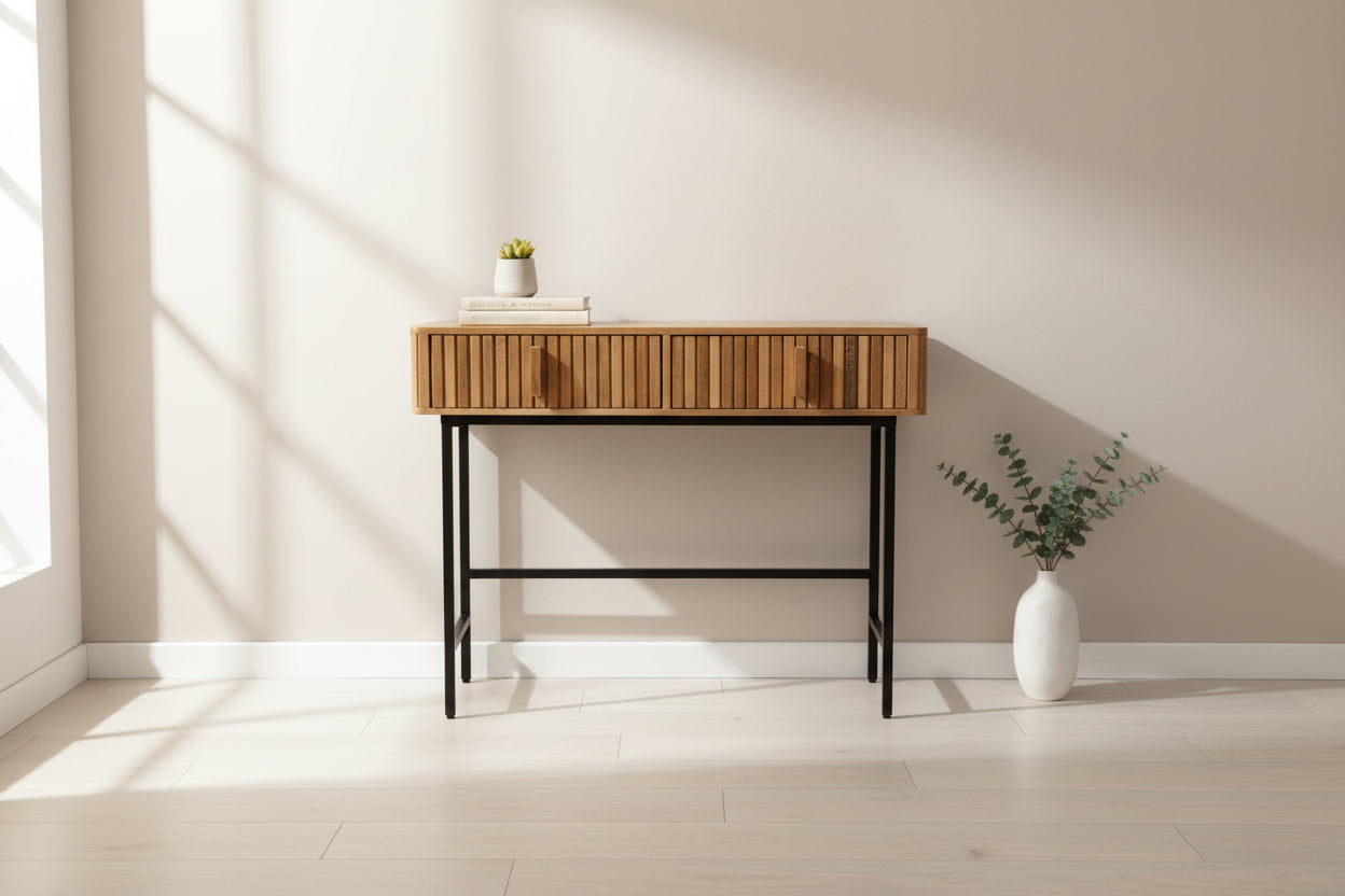 Konsola z szufladami - drewno mango i metal, 90x80x35 cm