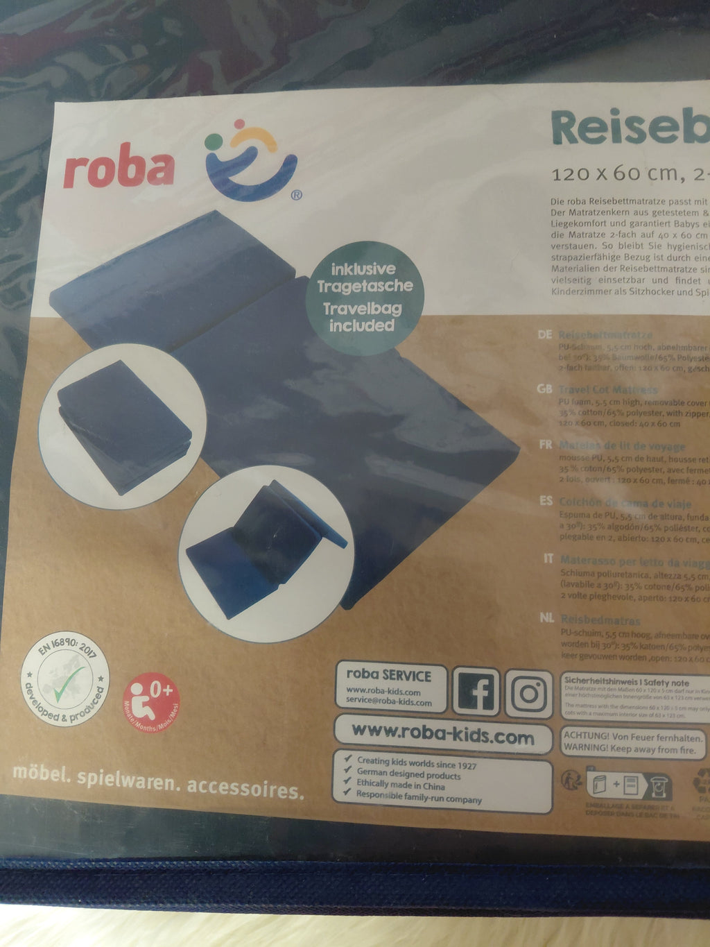 roba Składany materac podróżny dla niemowląt 120x60 cm z torbką