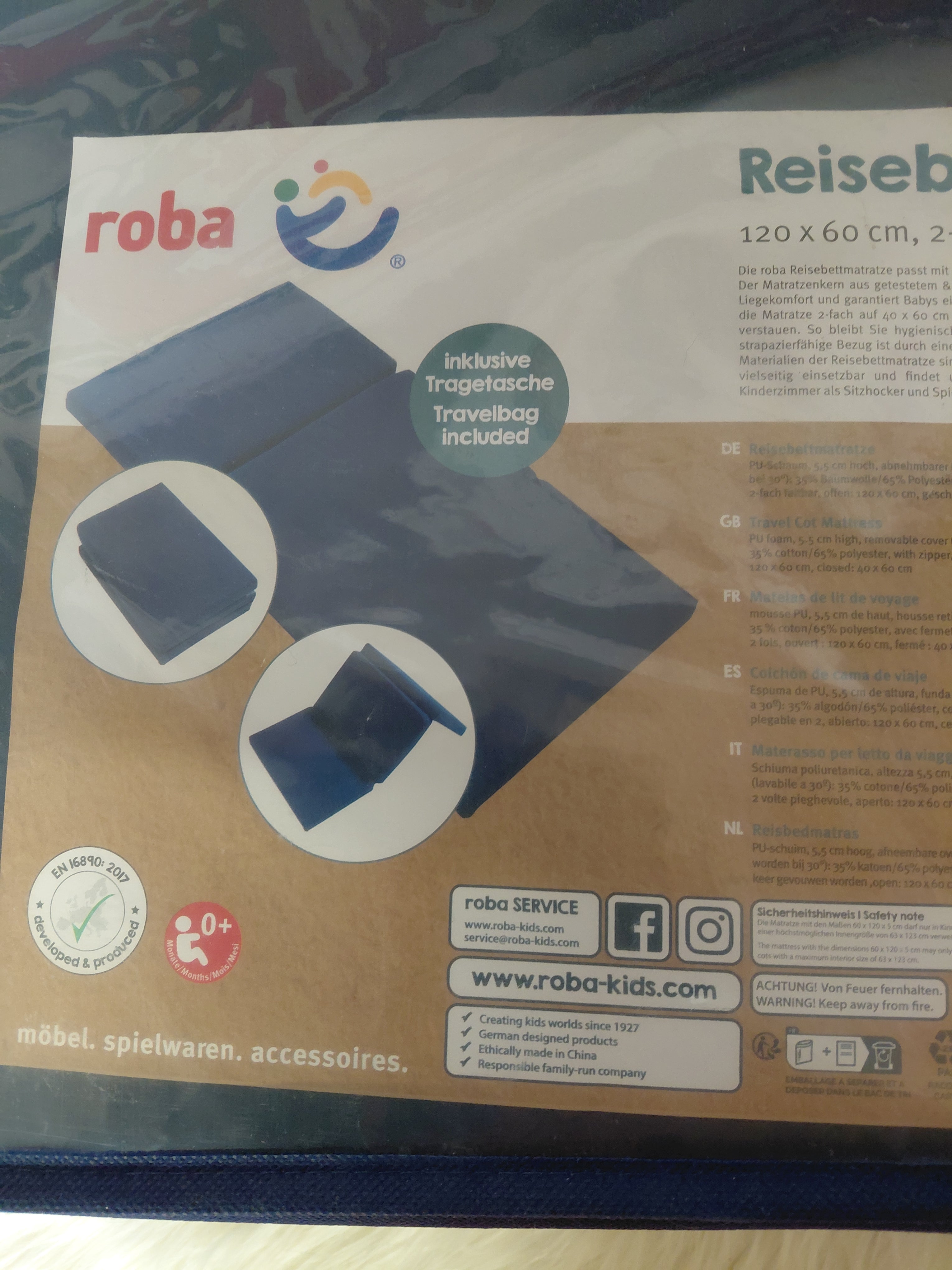roba Składany materac podróżny dla niemowląt 120x60 cm z torbką