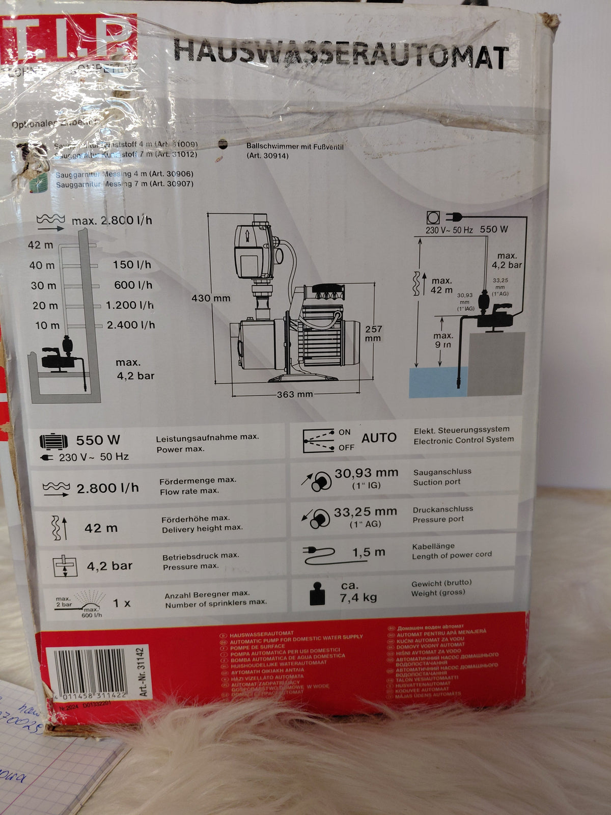 T.I.P. HWA 3000 INOX Automatyczna pompa do wody domowej 550W
