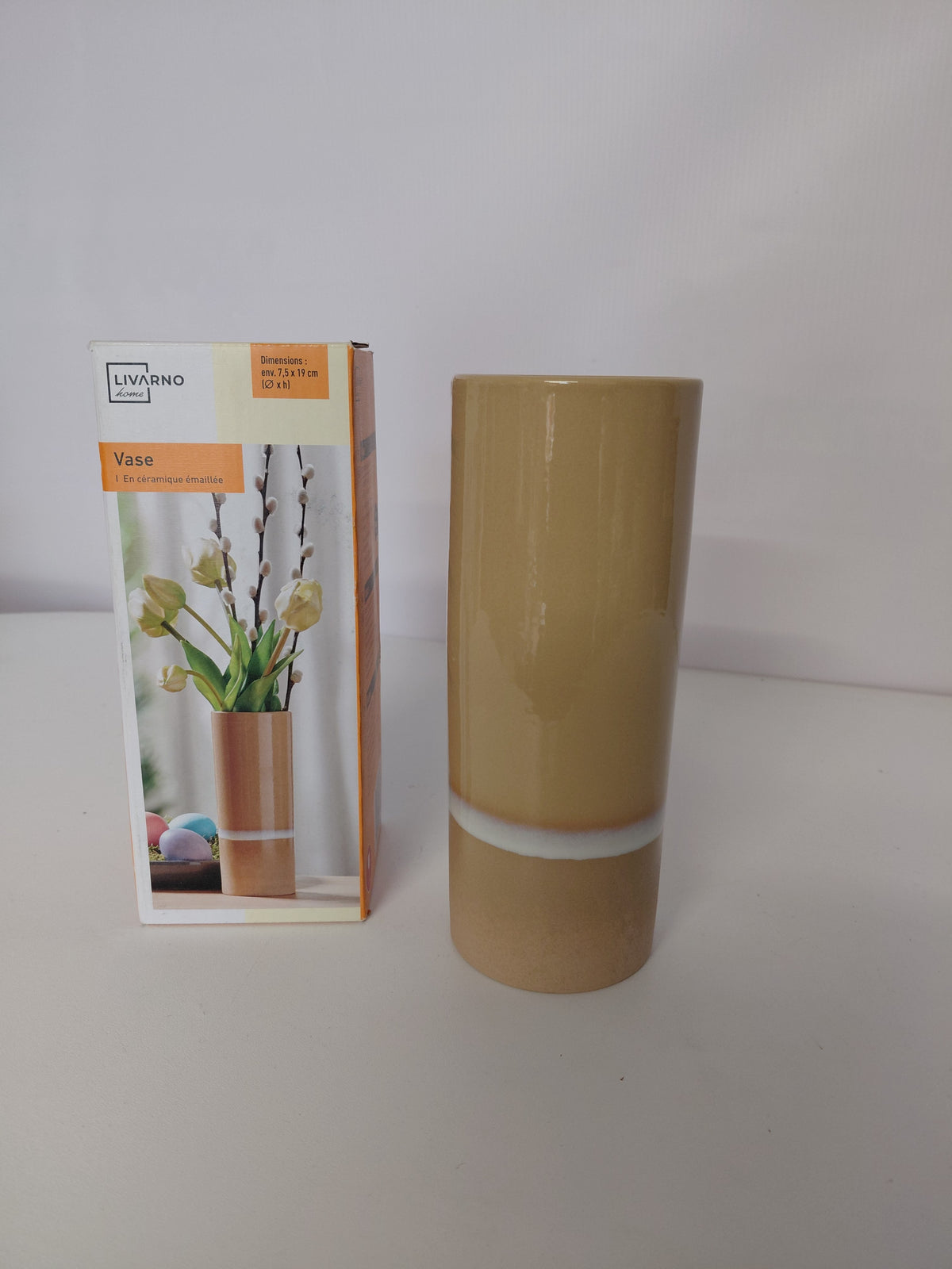 Wazon ceramiczny Livarno Home emaliowany beżowo-brązowy 7,5x19 cm