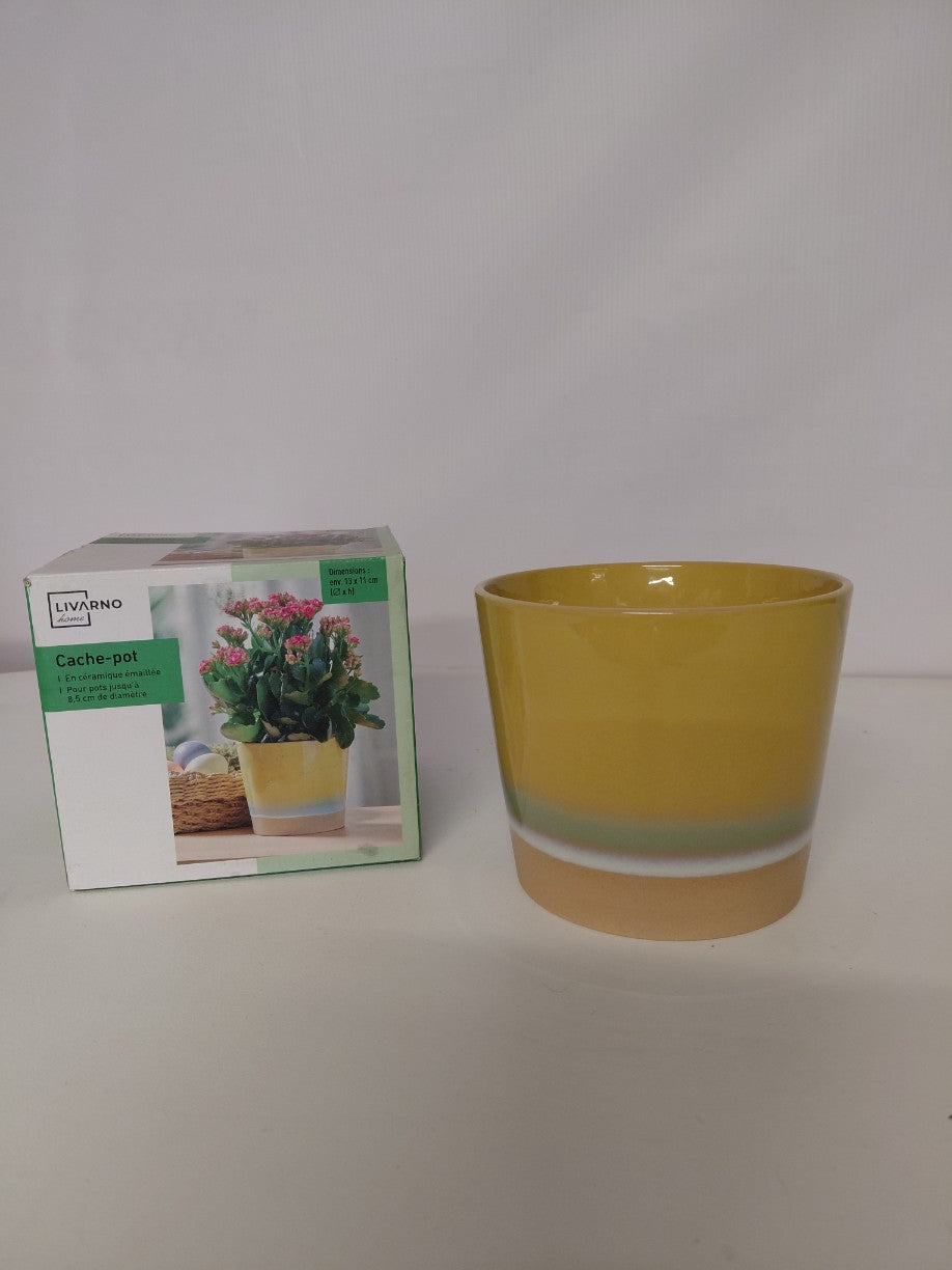 Osłonka na doniczkę ceramiczna Livarno Home gradient żółto-zielona 13x11 cm