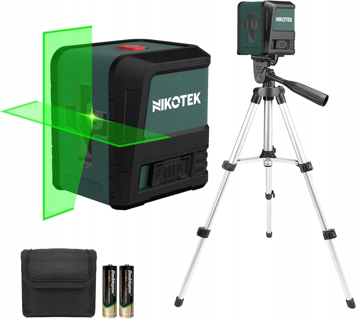 Laser krzyżowy NIKOTEK zielony, samopoziomujący – statyw 66 cm