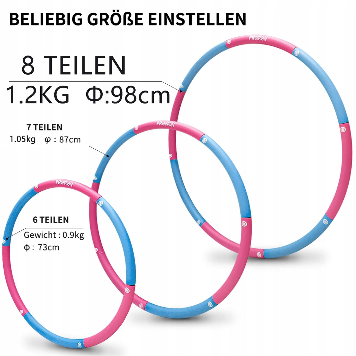 Hula-hop PROIRON 98 cm, 1 kg – składane, 8-elementowe