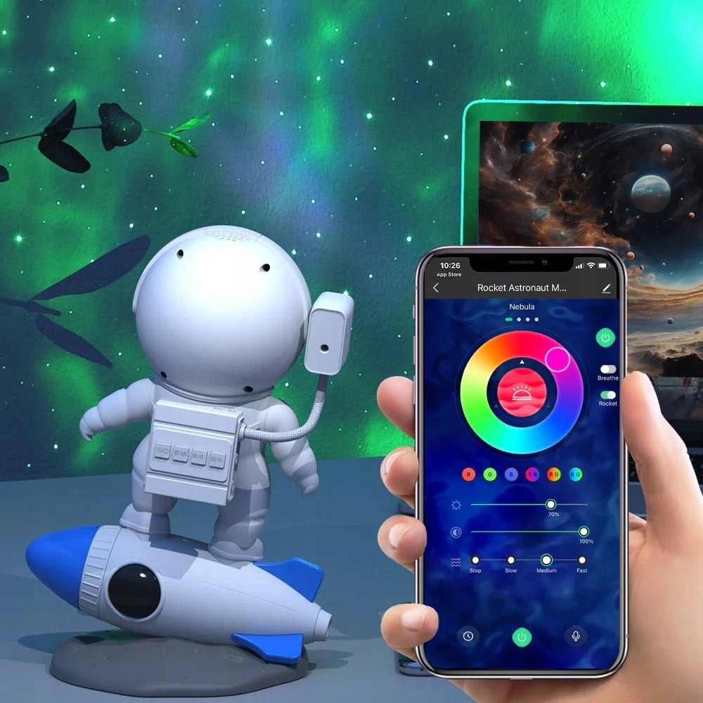 PROJEKTOR RZUTNIK GWIAZD ASTRONAUTA ROCKET BLUETOOTH GŁOŚNIK PILOT SMART