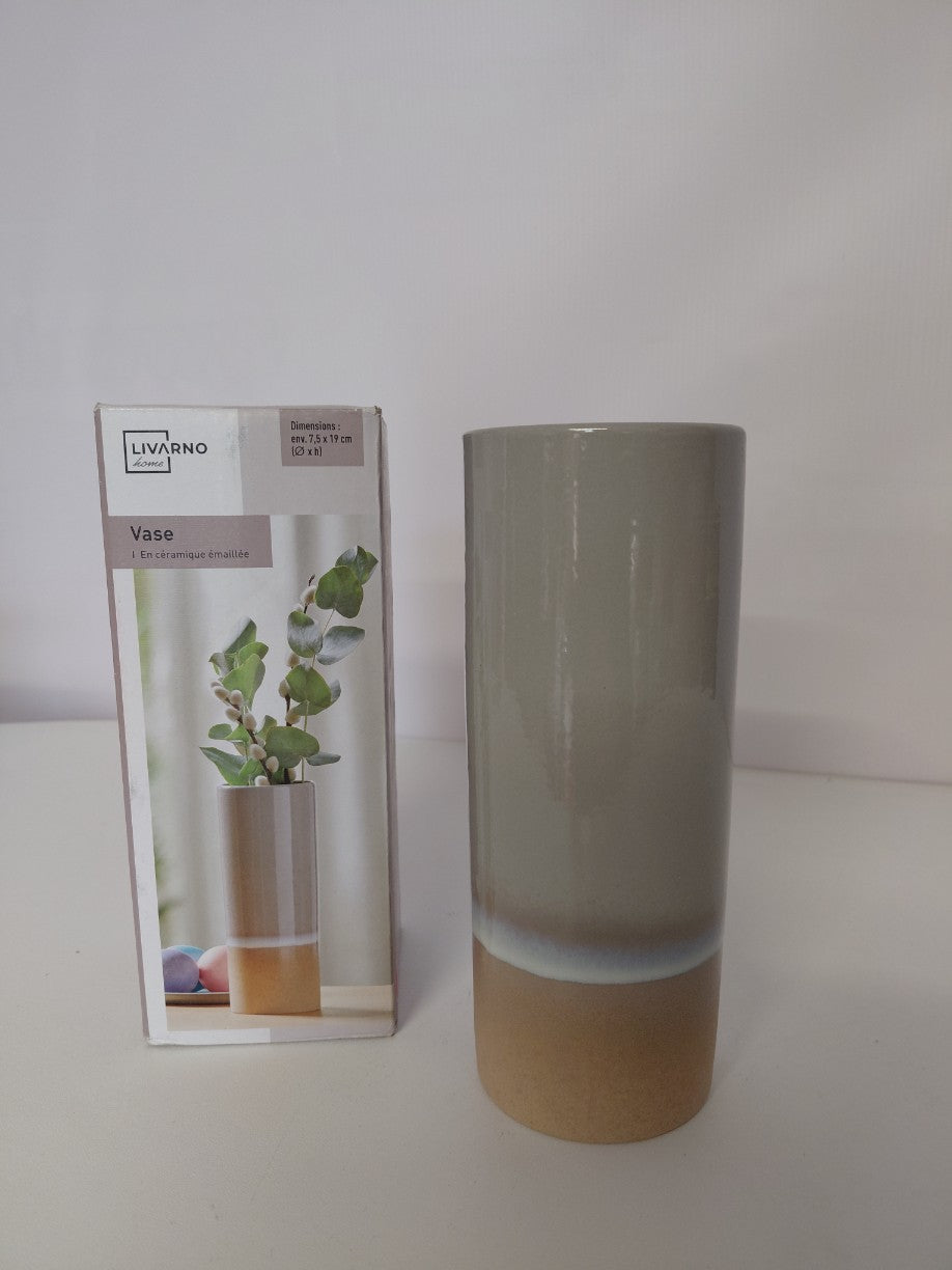 Wazon ceramiczny Livarno Home emaliowany szaro-beżowy 7,5x19 cm