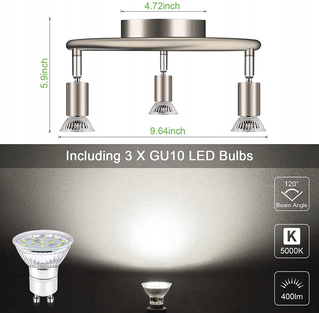 Lampa sufitowa UNICOZIN 3 × GU10 – regulowane reflektory, srebrna