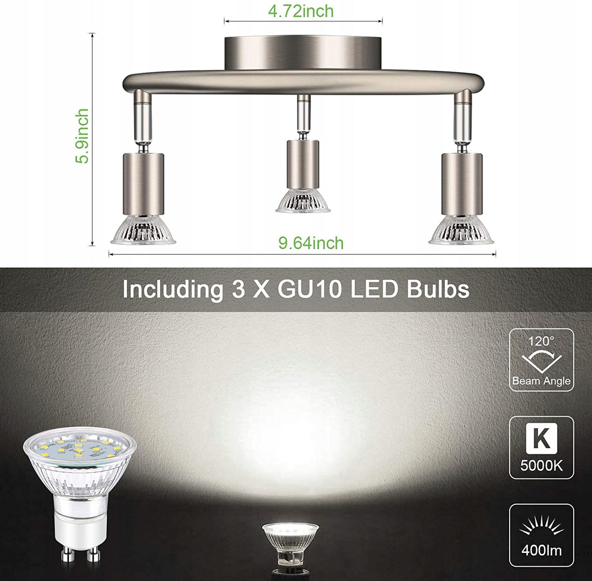 Lampa sufitowa UNICOZIN 3 × GU10 – regulowane reflektory, srebrna
