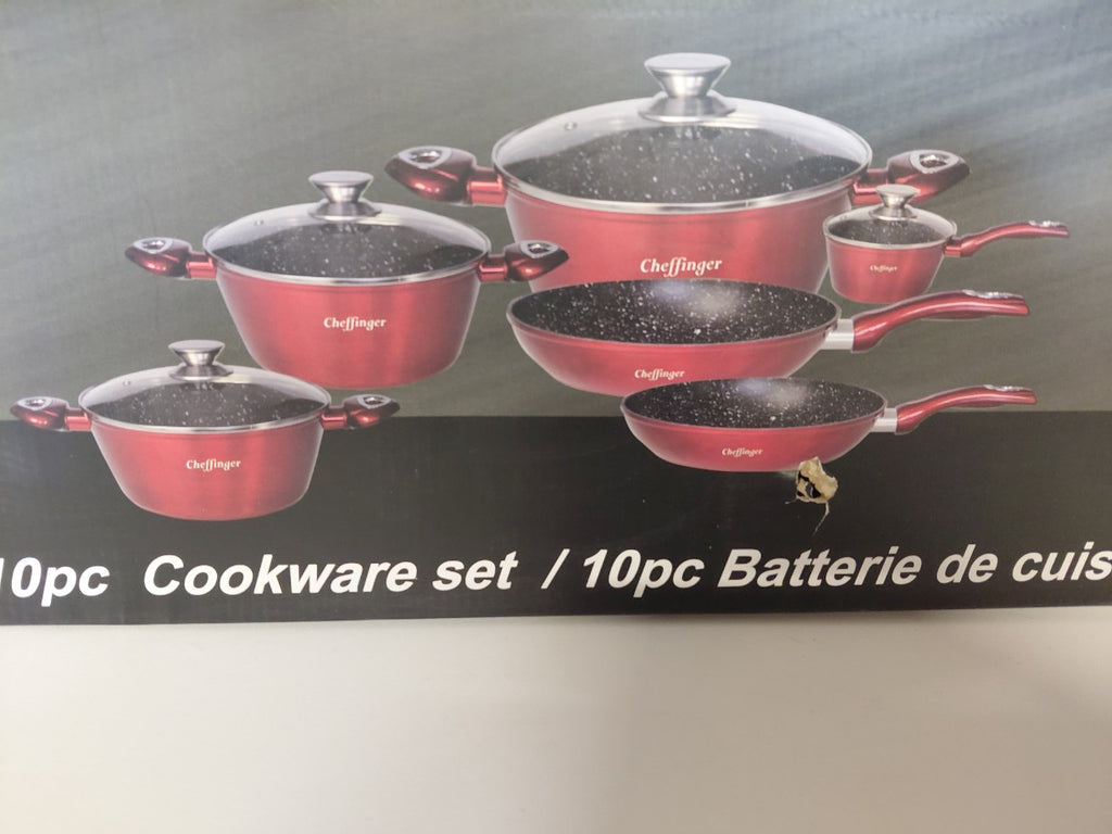 Zestaw garnków i patelni marmurowych Cheffinger CF-FA1010 (10 elementów, czerwony)