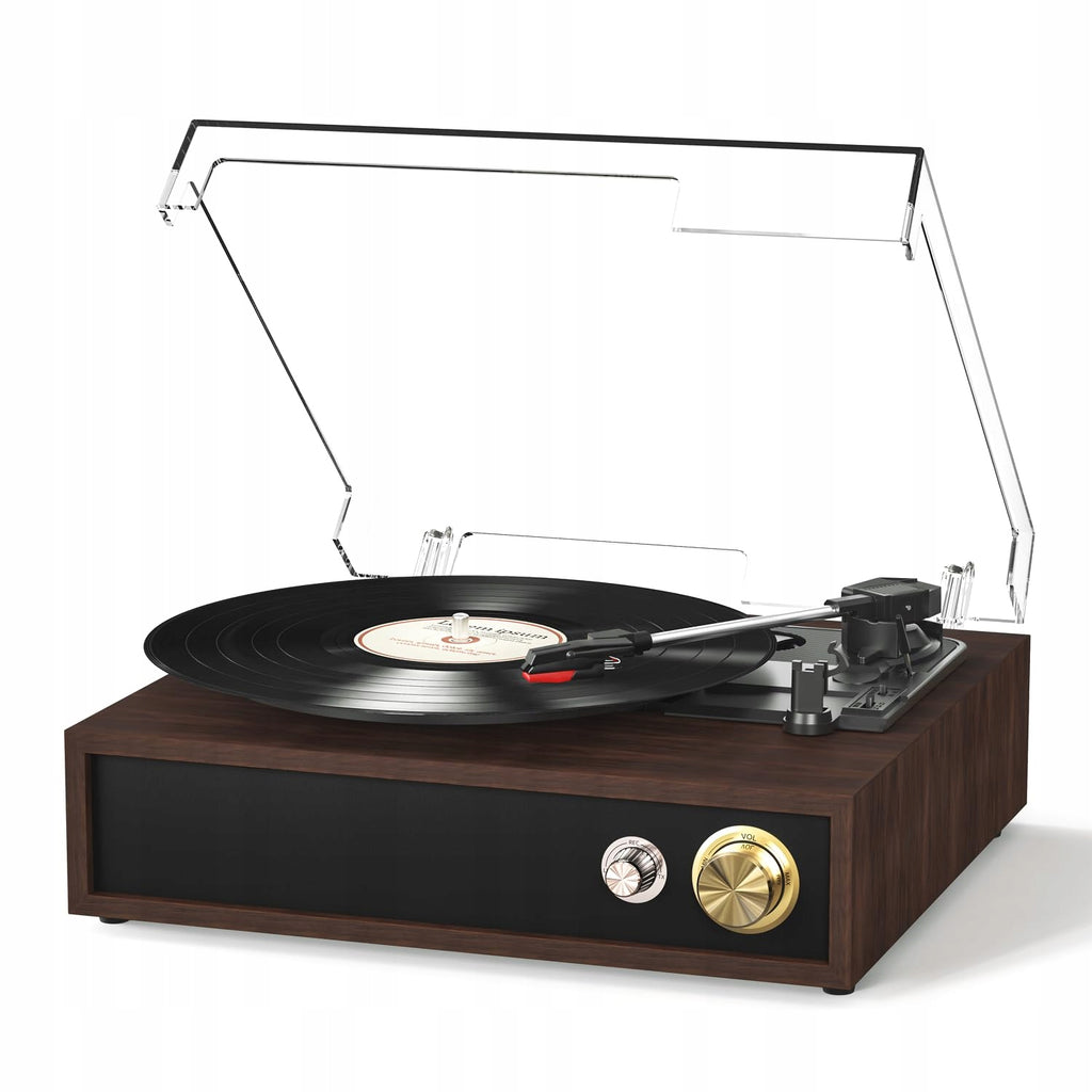 Gramofon FYDEE A9 z Bluetooth i wbudowanymi głośnikami – czarny orzech