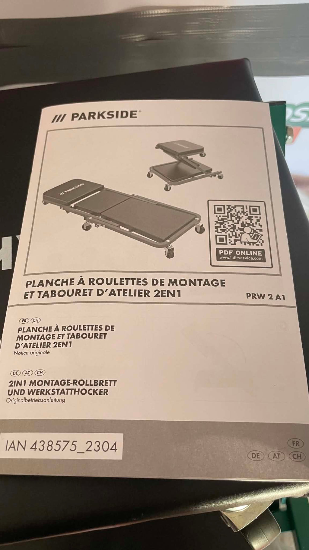 Parkside Wózek Montażowy + Taboret 2w1 PRW 2 A1 – do 150 kg, 4 koła