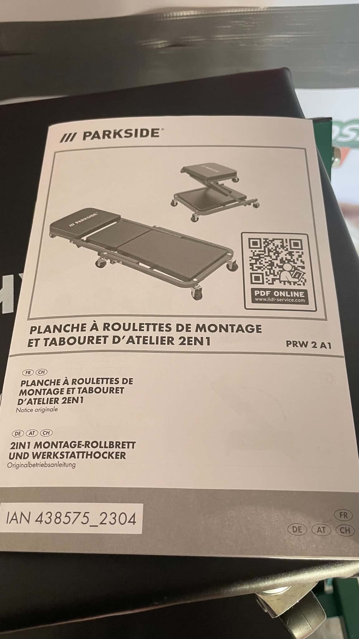 Parkside Wózek Montażowy + Taboret 2w1 PRW 2 A1 – do 150 kg, 4 koła